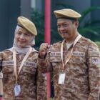 Bupati Serang Ratu Zakiyah dan wakilnya Najib Hamas saat mengikuti retreat kepala daerah di Gedung IPDN Jatinangor, Sumedang, Jawa Barat.