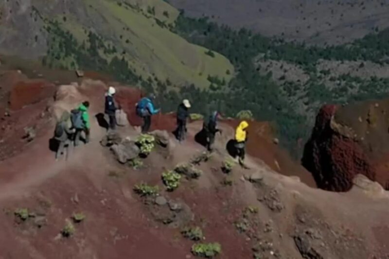 Wisatawan saat melakukan pendakian di Gunung Rinjani, NTB.
